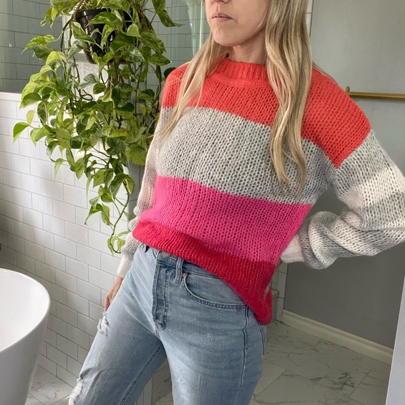 Gap oversize wide knit striped sweater - pink orange grey white - Picture 1 of 6